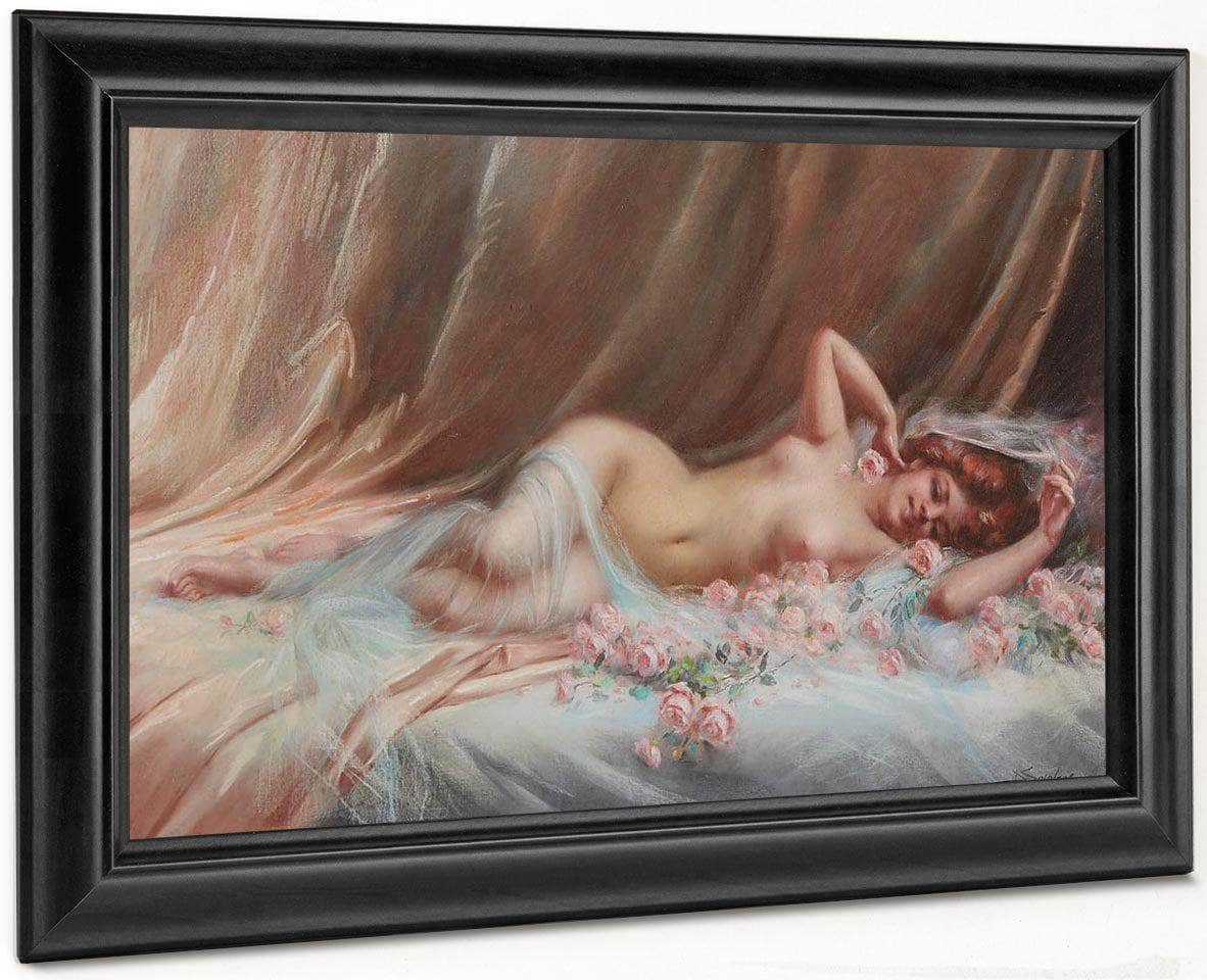 Nu Aux Roses By Enjolras Delphin Fine Art Print