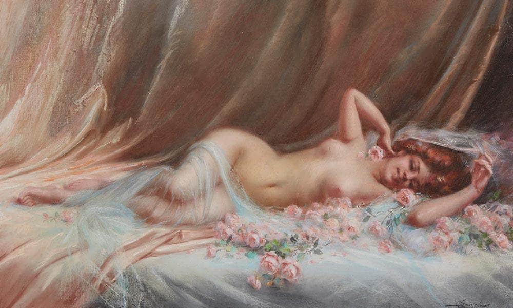 Nu Aux Roses By Enjolras Delphin Fine Art Print