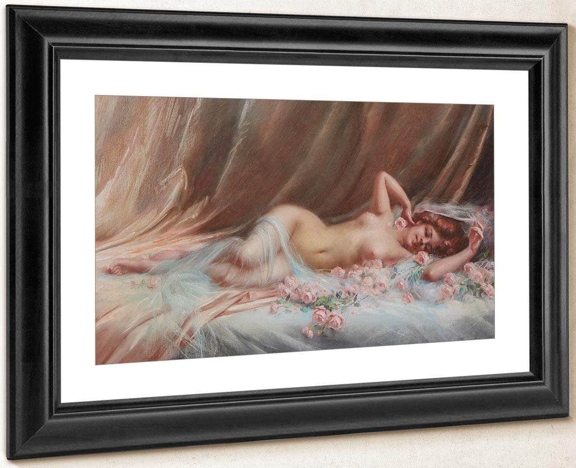 Nu Aux Roses By Enjolras Delphin Fine Art Print
