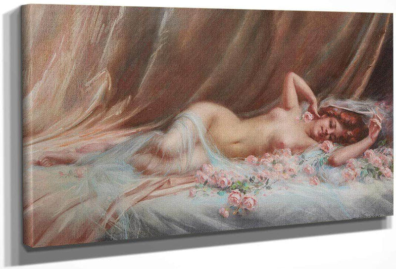 Nu Aux Roses By Enjolras Delphin Fine Art Print
