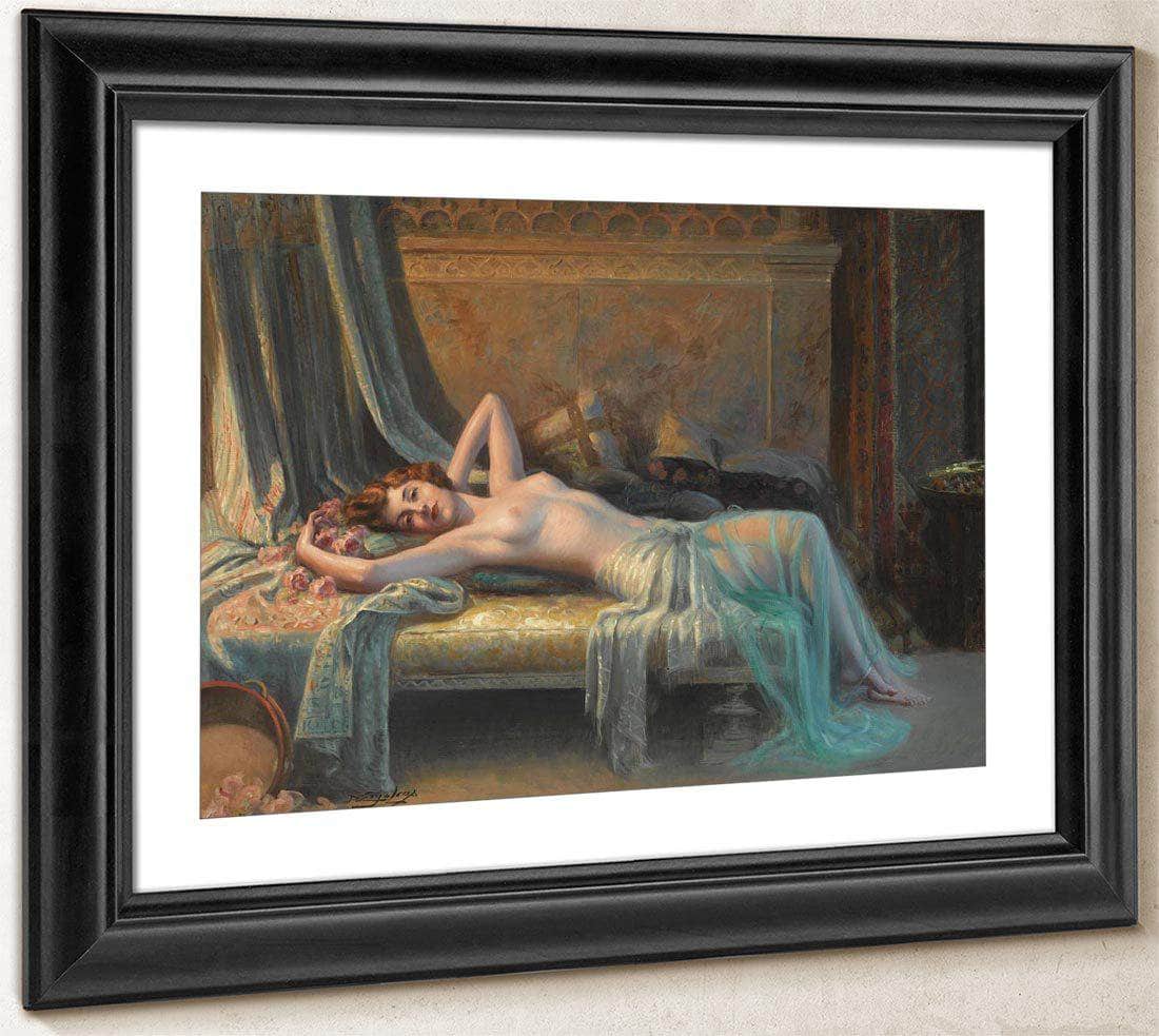 Nu Etendu Au Bouquet De Roses By Enjolras Delphin Fine Art Print