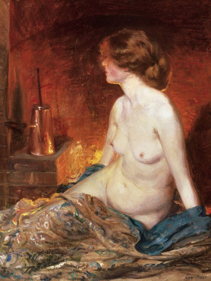 Nude Figure By Firelight By Guy Rose Fine Art Print