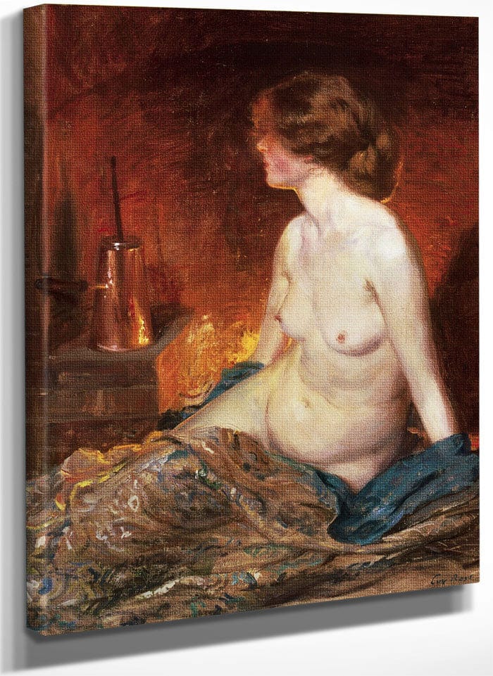 Nude Figure By Firelight By Guy Rose Fine Art Print