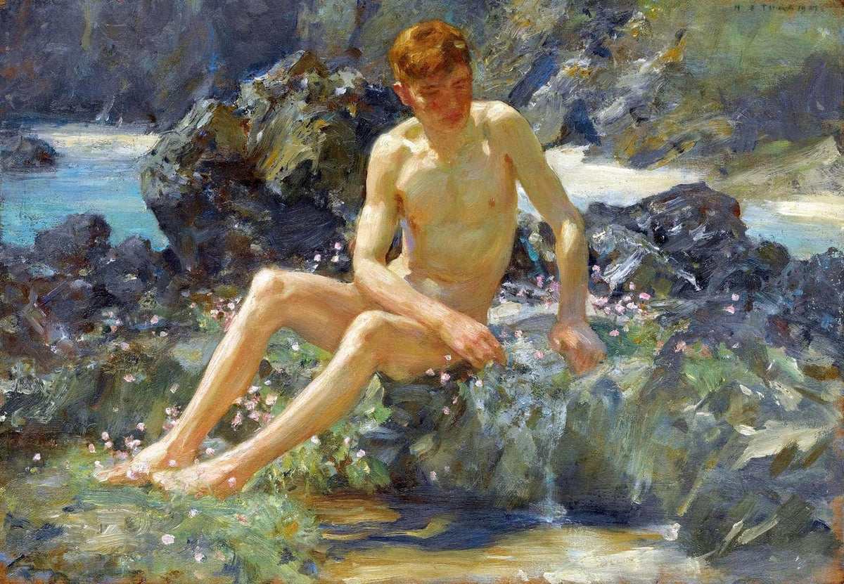 Nude On The Rocks Painting Henry Scott Tuke Canvas Art Fine Art Print