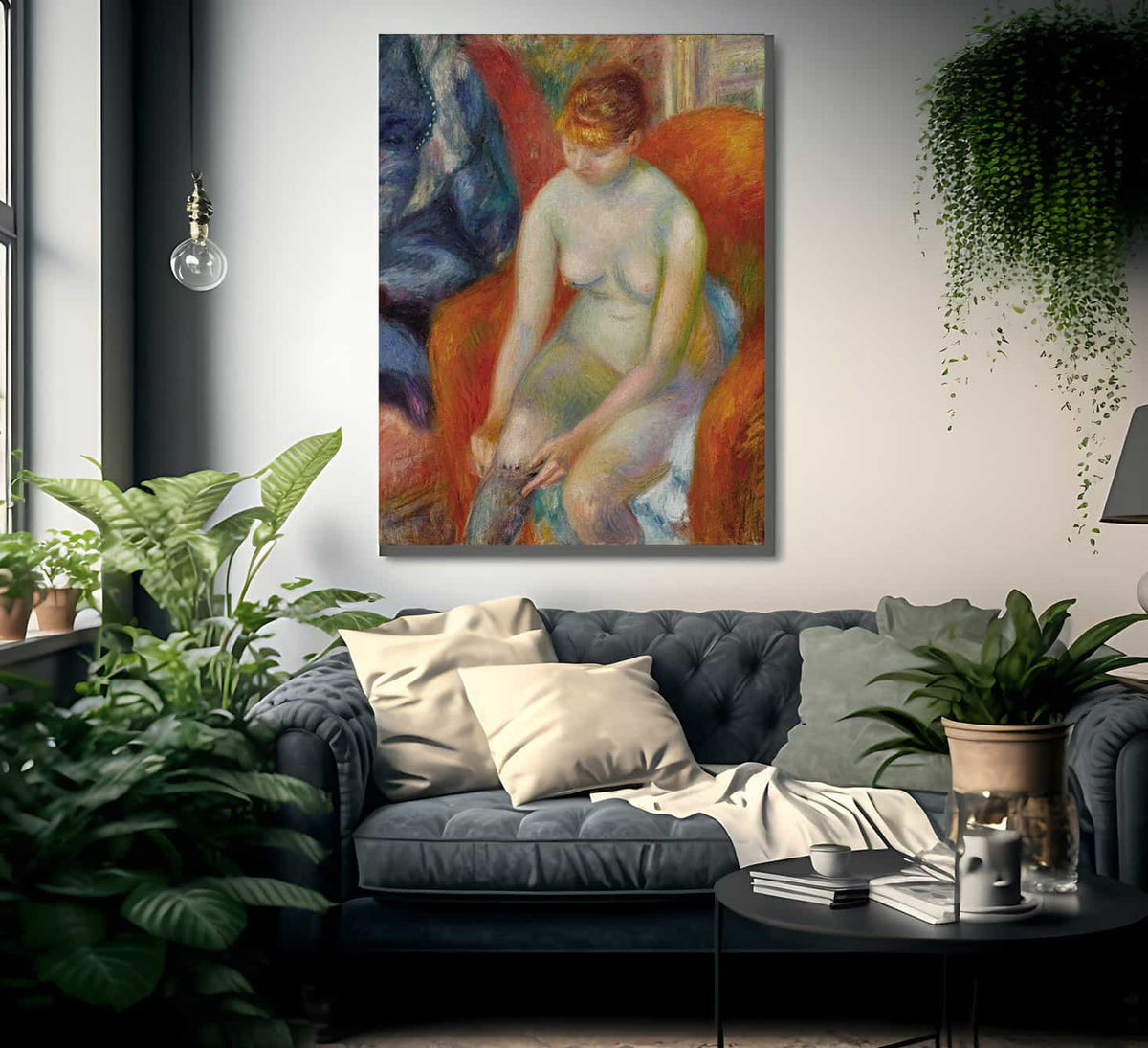 Nude Pulling On Stocking Nude With Red Hair Circa 1925 By Everett Shinn Fine Art Print