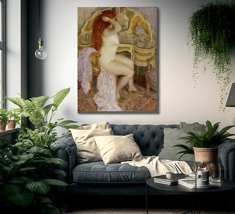 Nude Seated At Her Dressing Table By Frederick Carl Frieseke Fine Art Print