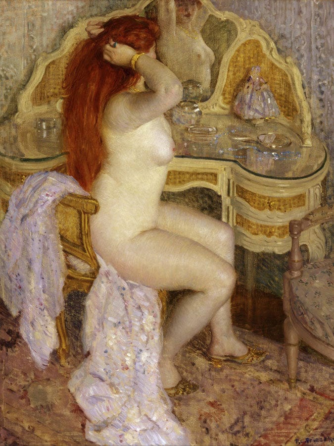 Nude Seated At Her Dressing Table By Frederick Carl Frieseke Fine Art Print