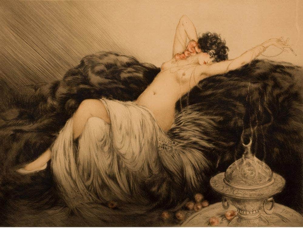 Nude With Black Fur By Louis Icart Fine Art Print