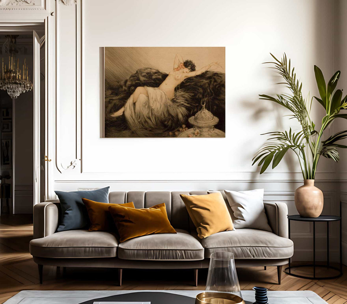 Nude With Black Fur By Louis Icart Fine Art Print