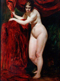 Nude Woman, Holding Red Drapery By William Etty Fine Art Print