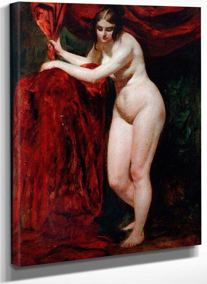 Nude Woman, Holding Red Drapery By William Etty Fine Art Print