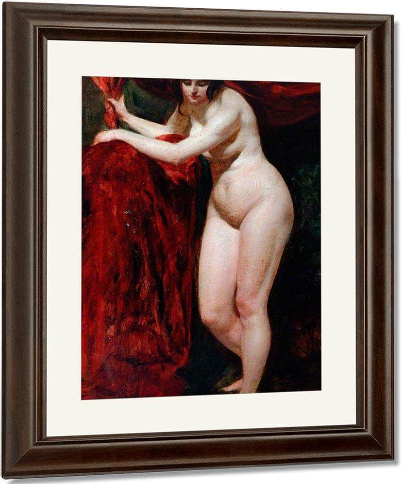 Nude Woman, Holding Red Drapery By William Etty Fine Art Print
