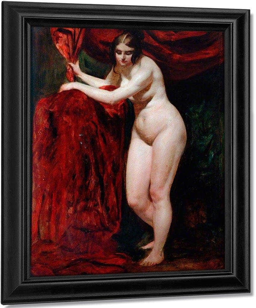 Nude Woman, Holding Red Drapery By William Etty Fine Art Print
