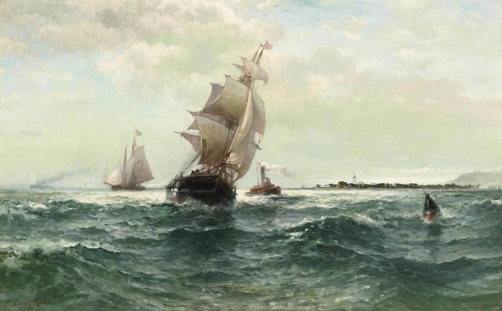 Off Atlantic Shore, Highlands Painting Edward Moran Canvas Art Fine Art Print