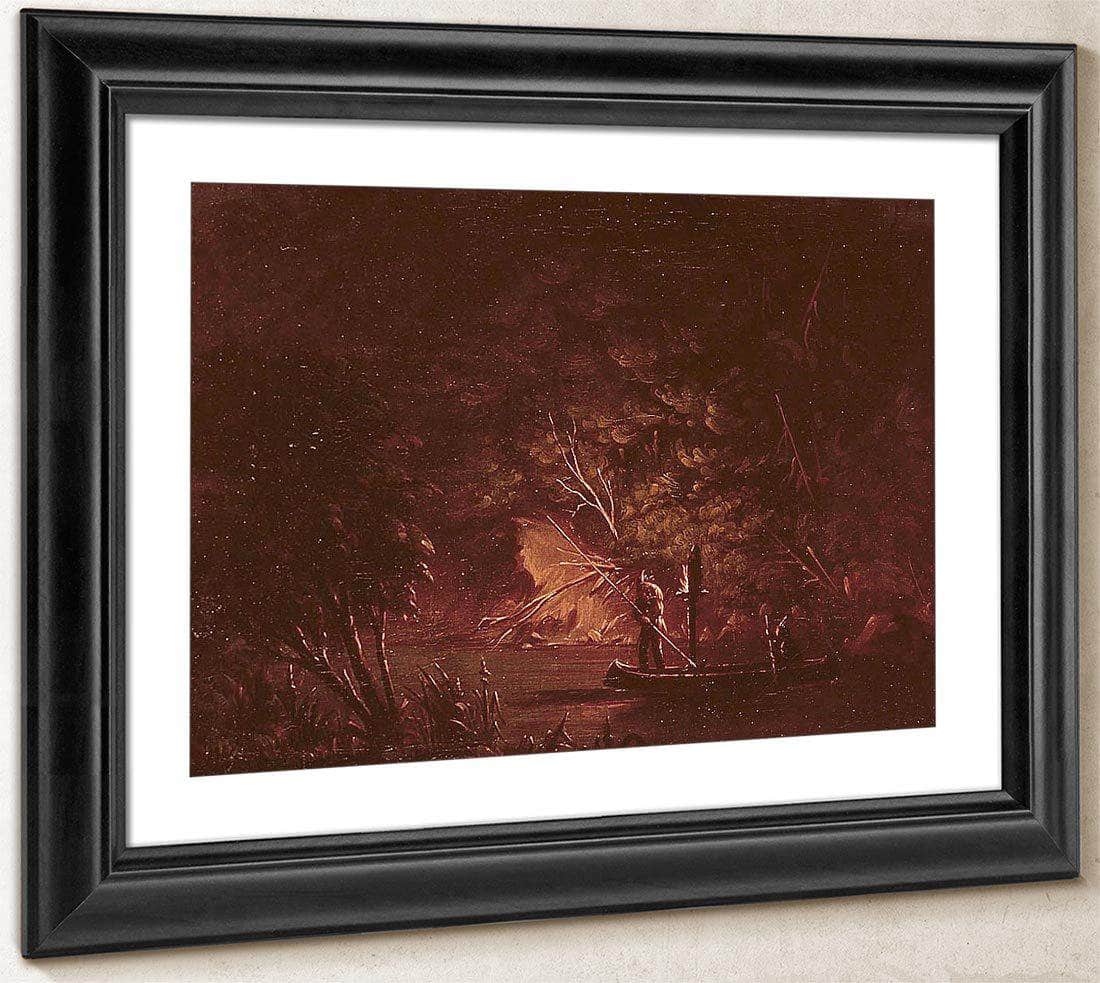 Ojibwe Spearing Salmon By Torchlight By George Catlin Fine Art Print