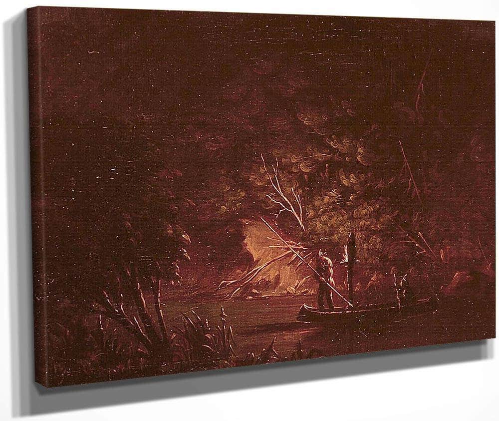 Ojibwe Spearing Salmon By Torchlight By George Catlin Fine Art Print