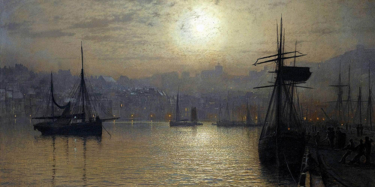 Old Scarborough, Full Moon, High Water Painting John Grimshaw Canvas Art Fine Art Print