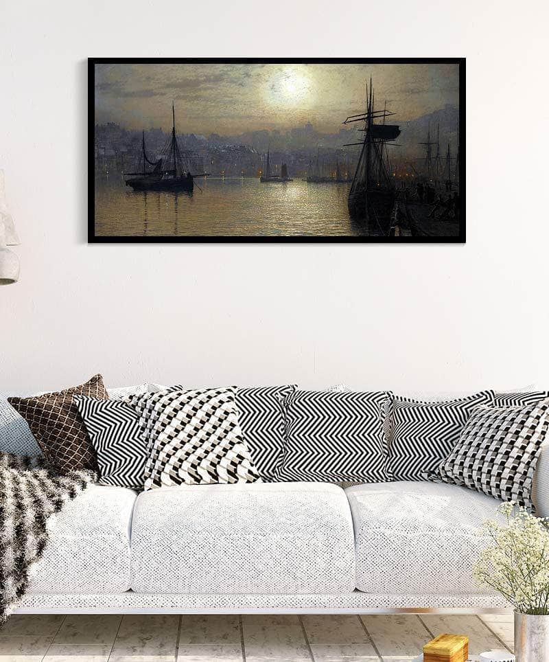 Old Scarborough, Full Moon, High Water Painting John Grimshaw Canvas Art Fine Art Print