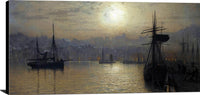 Old Scarborough, Full Moon, High Water Painting John Grimshaw Canvas Art Fine Art Print