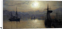 Old Scarborough, Full Moon, High Water Painting John Grimshaw Canvas Art Fine Art Print