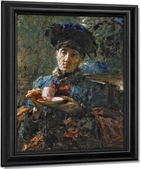 Old Woman Drinking Tea By Antonio Mancini Fine Art Print