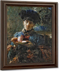 Old Woman Drinking Tea By Antonio Mancini Fine Art Print