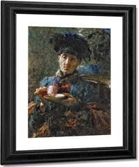 Old Woman Drinking Tea By Antonio Mancini Fine Art Print