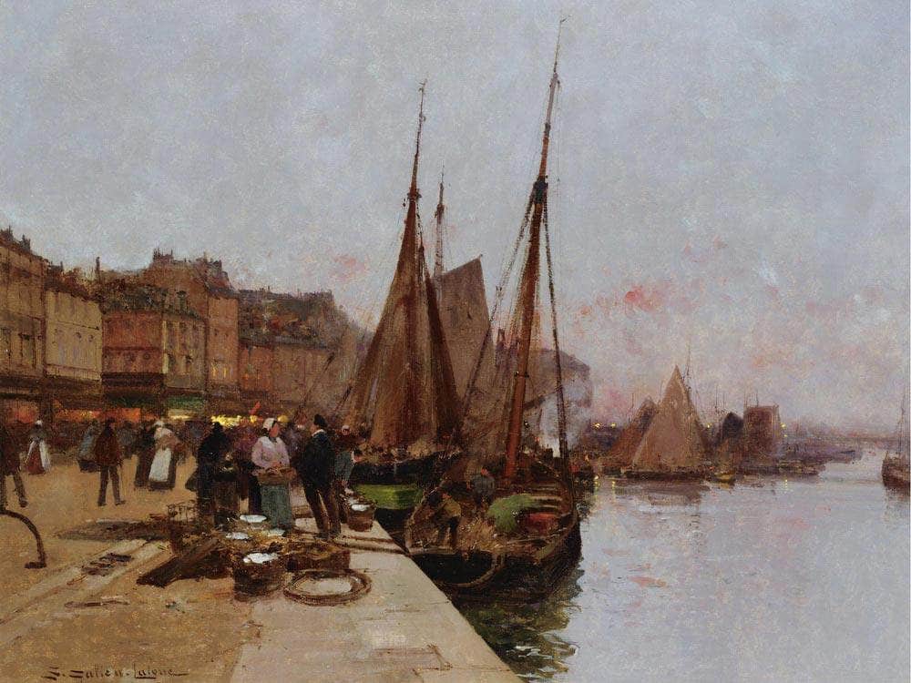 On The Quayside By Eugene Galien Laloue Fine Art Print
