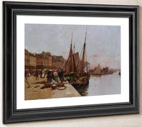 On The Quayside By Eugene Galien Laloue Fine Art Print