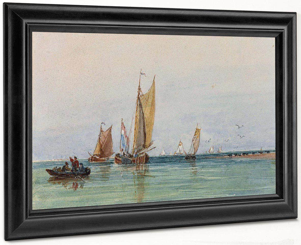 On The Scheldt Holland And A Pencil Sketch By David Cox Fine Art Print