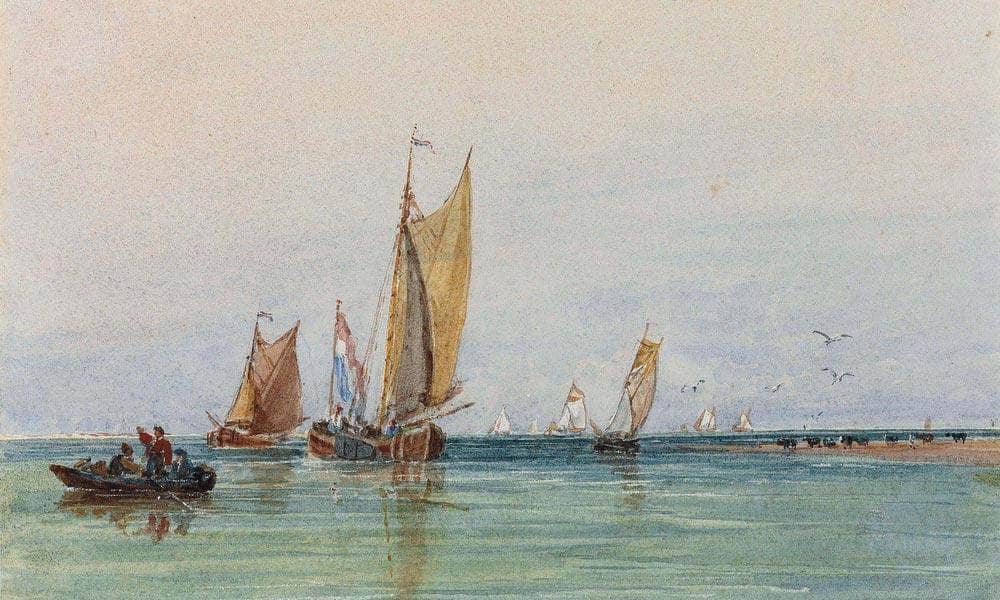 On The Scheldt Holland And A Pencil Sketch By David Cox Fine Art Print