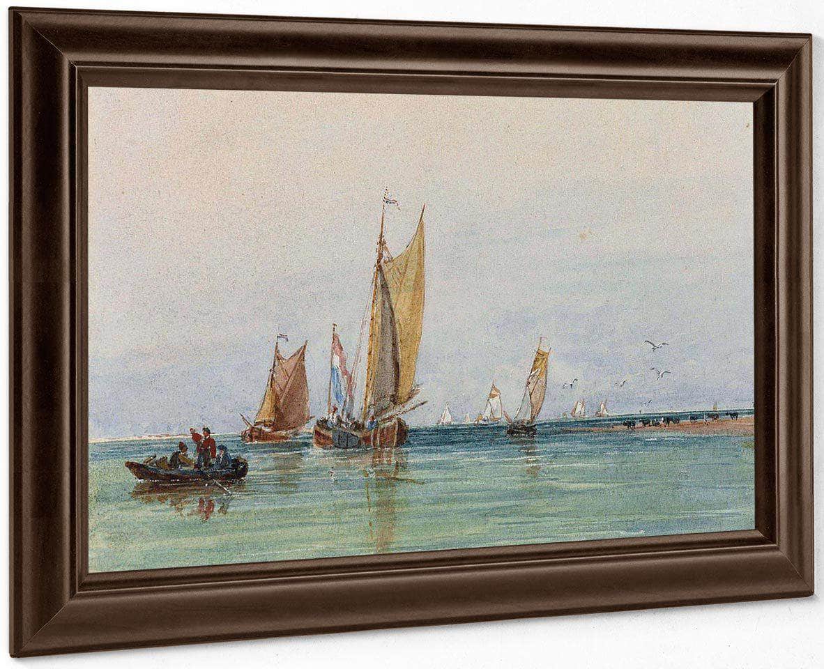 On The Scheldt Holland And A Pencil Sketch By David Cox Fine Art Print