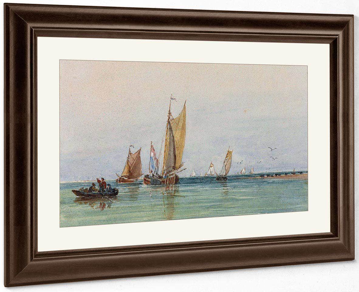 On The Scheldt Holland And A Pencil Sketch By David Cox Fine Art Print