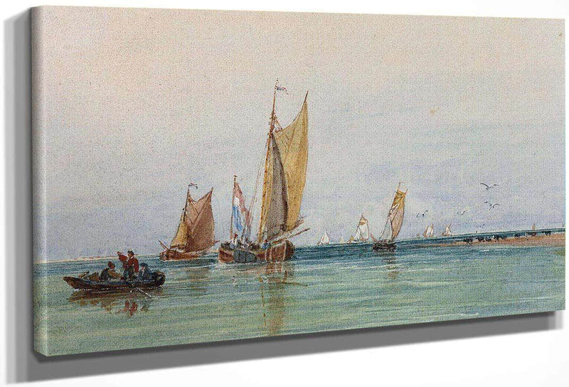 On The Scheldt Holland And A Pencil Sketch By David Cox Fine Art Print