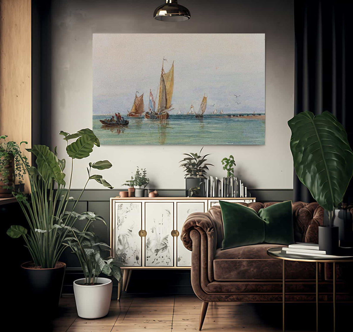 On The Scheldt Holland And A Pencil Sketch By David Cox Fine Art Print