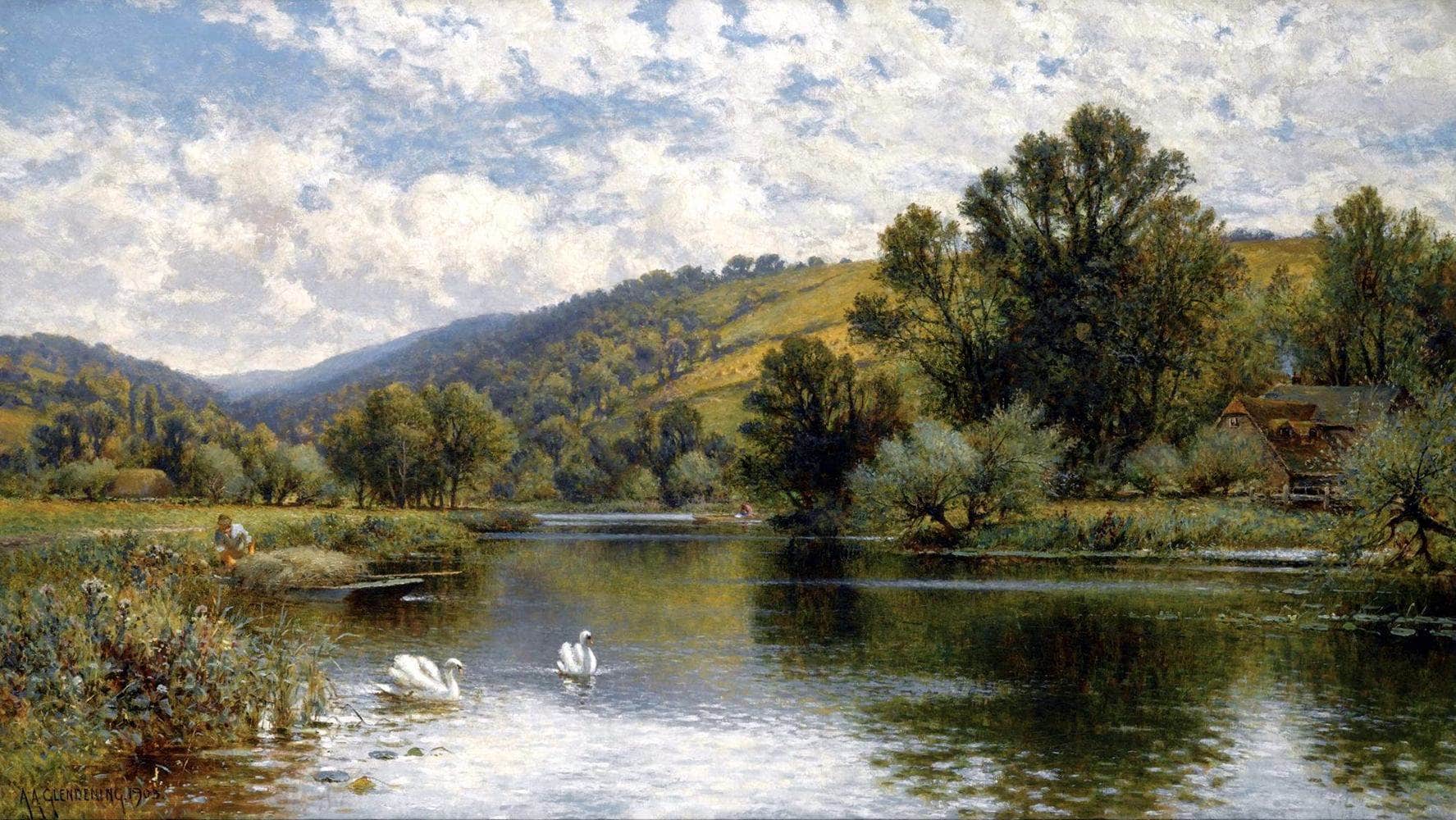 On The Thames Painting Alfred Augustus Glendening Canvas Art Fine Art Print
