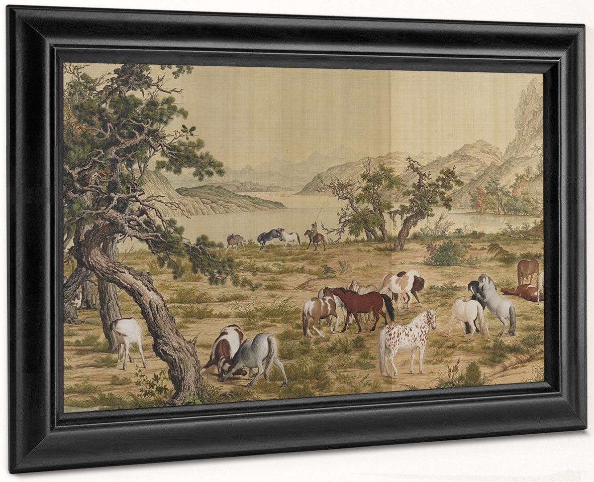 One Hundred Horses Detail 3 1728 By Giuseppe Castiglione Fine Art Print