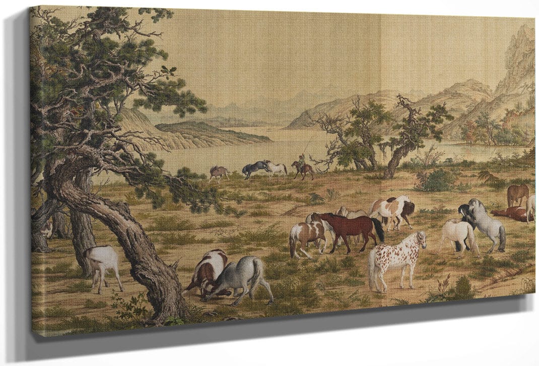 One Hundred Horses Detail 3 1728 By Giuseppe Castiglione Fine Art Print