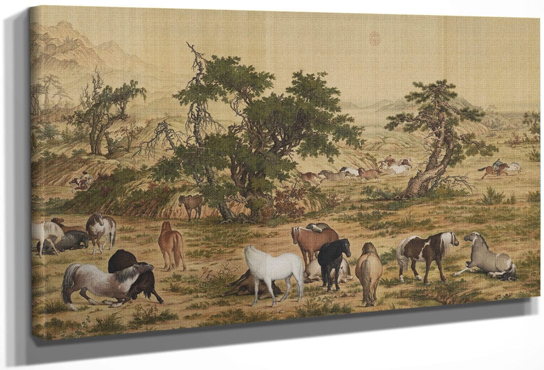 One Hundred Horses Detail 4 1728 By Giuseppe Castiglione Fine Art Print