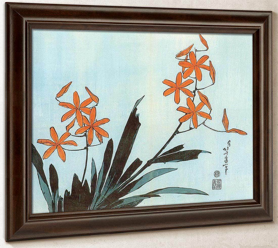Orange Orchids By Hokusai Fine Art Print