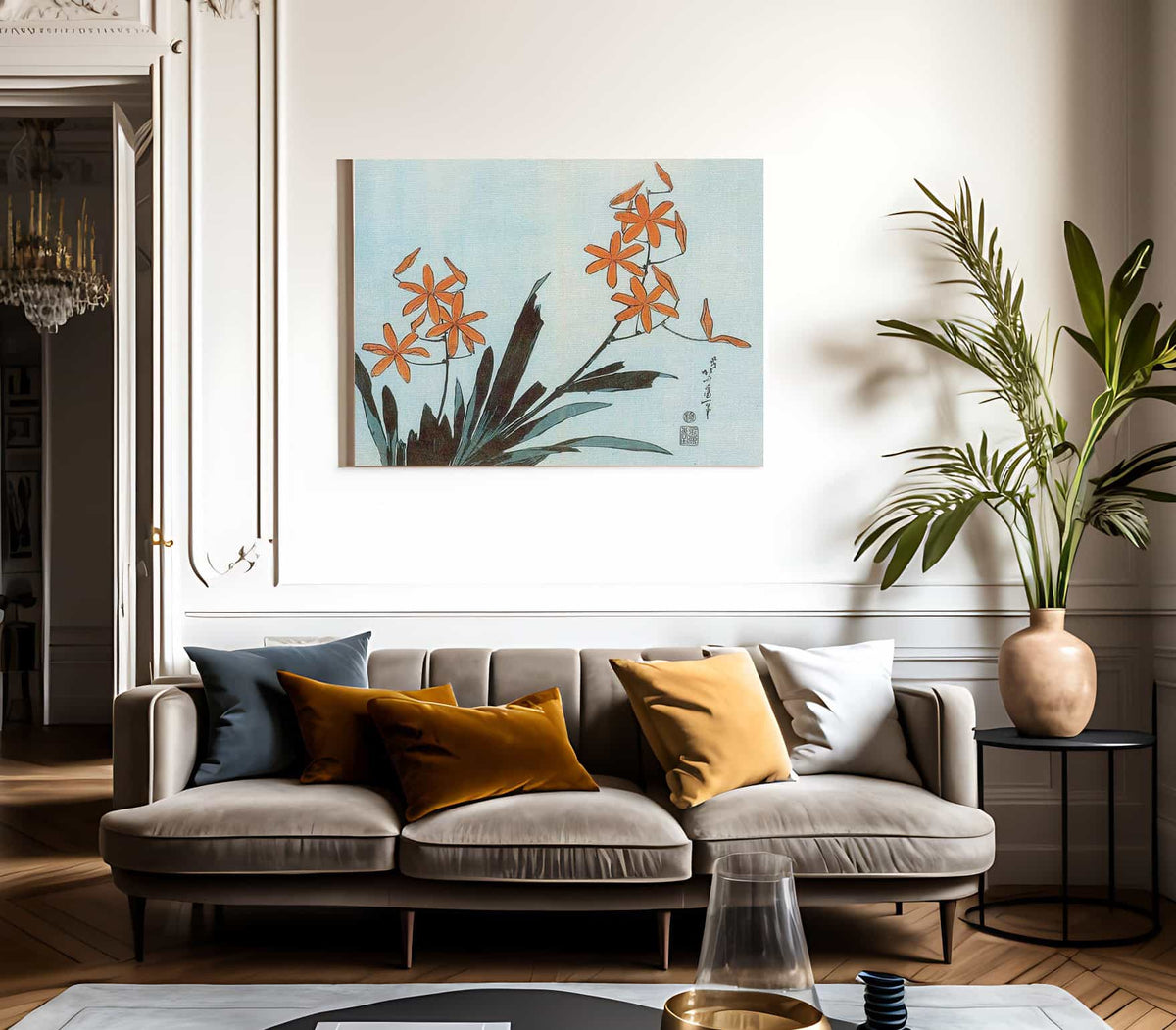 Orange Orchids By Hokusai Fine Art Print