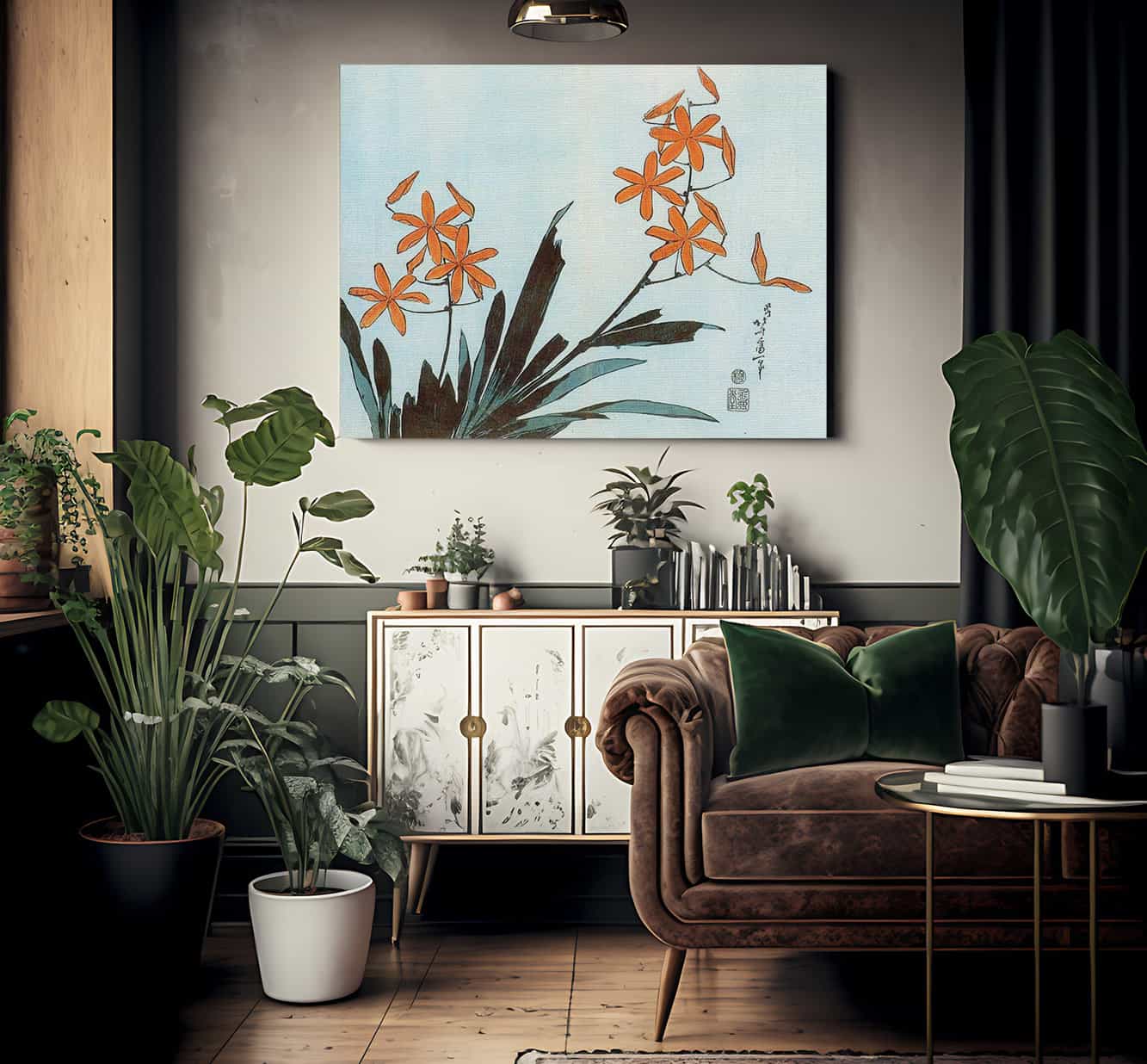 Orange Orchids By Hokusai Fine Art Print