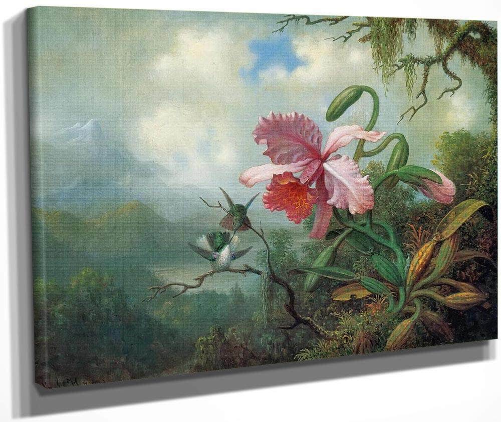 Orchid And Hummingbirds Near A Mountain Lake By Martin Johnson Heade Fine Art Print
