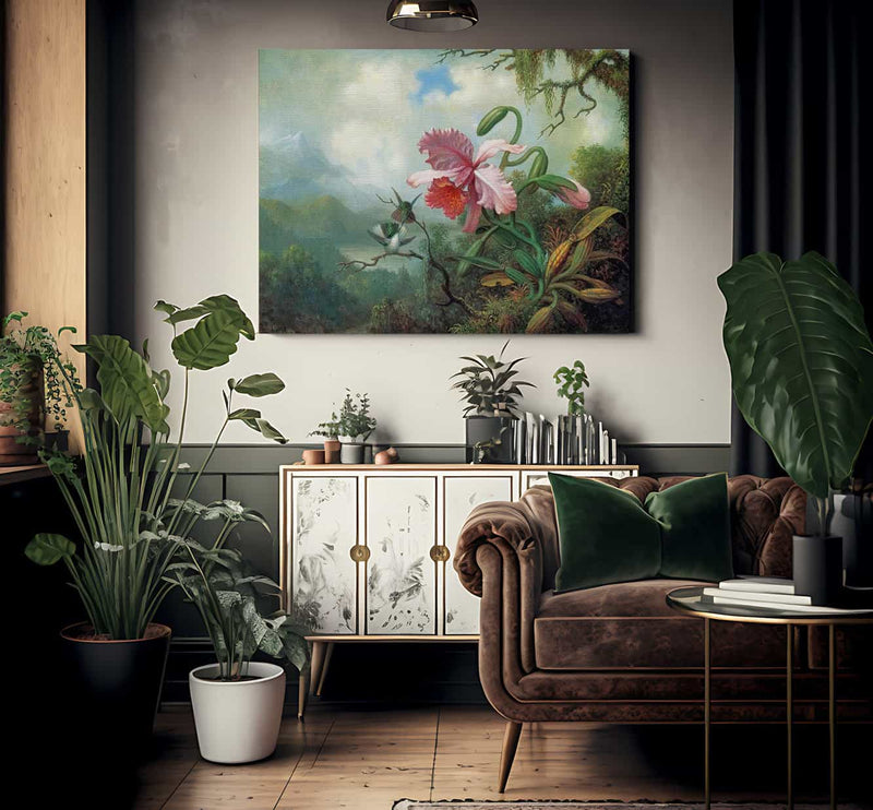 Orchid And Hummingbirds Near A Mountain Lake By Martin Johnson Heade Fine Art Print