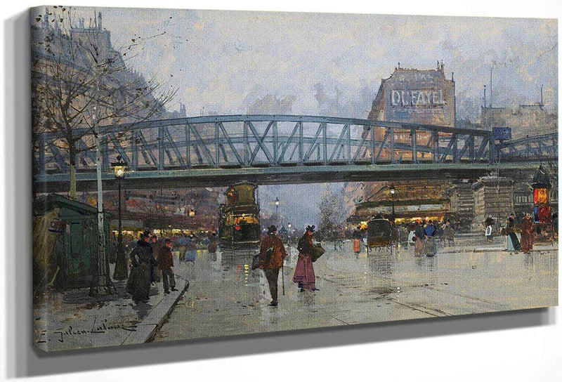 Paris Boulevard De La Chapelle With The Metro Overhead By Eugene Galien Laloue Fine Art Print