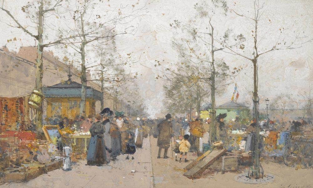 Paris Marche À La Ferraille Boulevard Richard Lenoir By Eugene Galien Laloue Fine Art Print