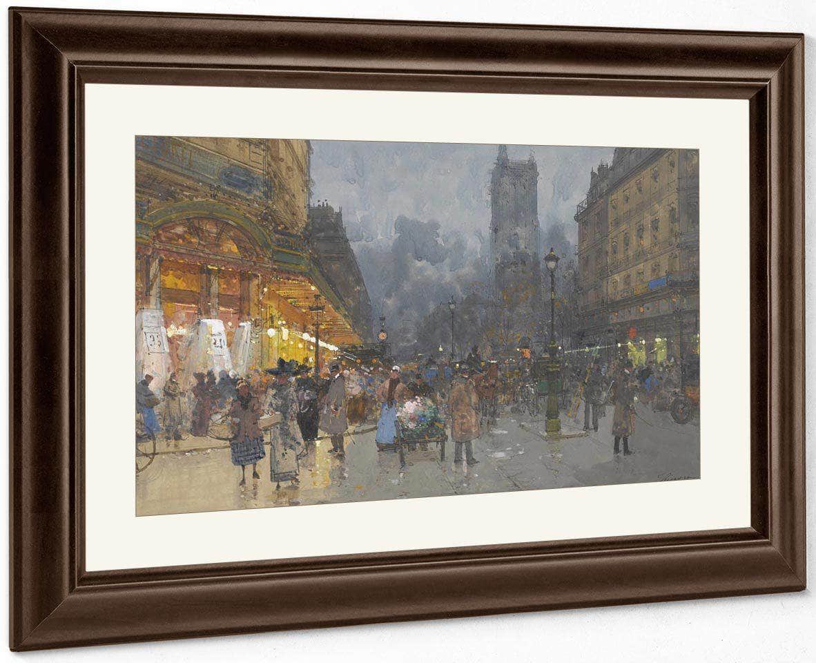 Paris Rue De Rivoli Avec La Tour Saint Jacques By Eugene Galien Laloue Fine Art Print