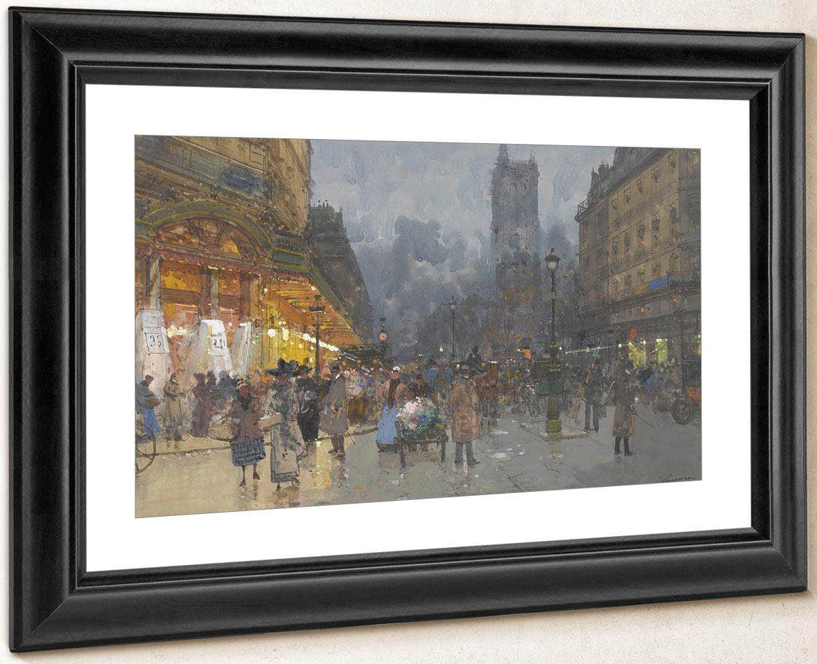 Paris Rue De Rivoli Avec La Tour Saint Jacques By Eugene Galien Laloue Fine Art Print
