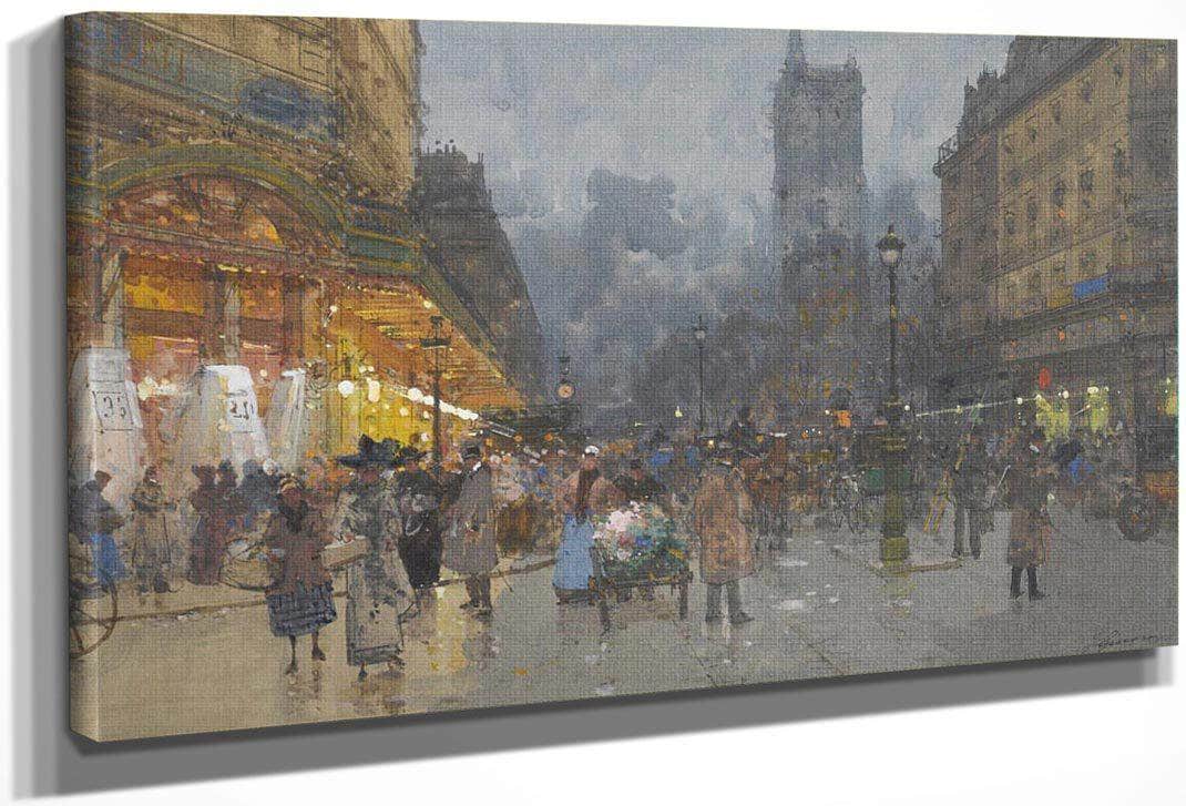 Paris Rue De Rivoli Avec La Tour Saint Jacques By Eugene Galien Laloue Fine Art Print