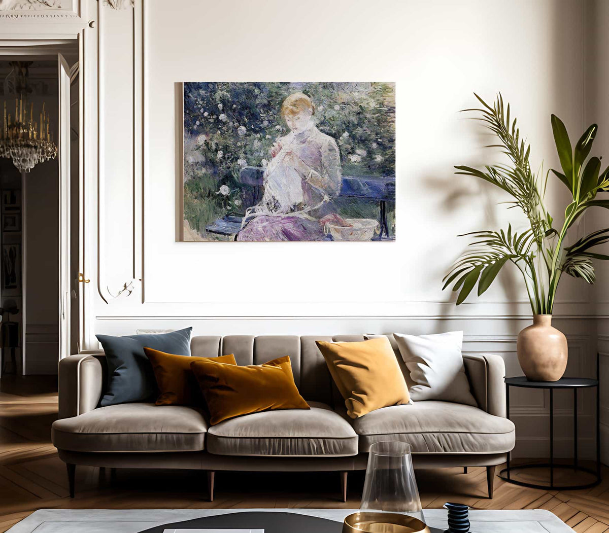 Pasie Sewing In Bougivals Garden 1881 Oil On Canvas 100X81Cm Musee Des Beaux Arts France By Berthe Morisot Fine Art Print